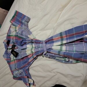 Ralph Lauren Polo women blue plaid cotton button up dress 8